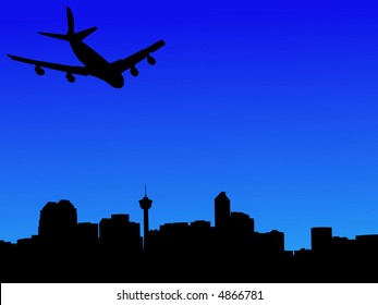 four engine plane arriving in calgary illustration