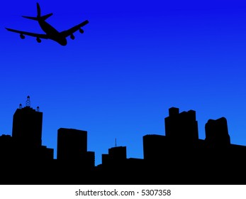 Four engine plane arriving in Dallas illustration
