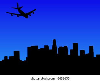 four engine plane arriving in Los Angeles