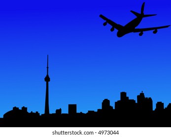 four engine plane arriving in Toronto illustration svg