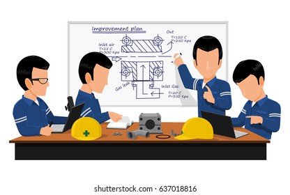 Four Engineer Are Meeting About Machine Improvement Plan In The Meeting Room
