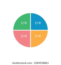 Four Equal Circle Sections. Circular Shape Divided into Four. Infographic with Four Sections. Four Equal Parts Diagram