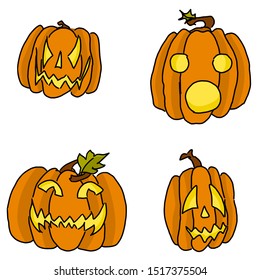 four evil pumpkins orange doodles for holiday halloween