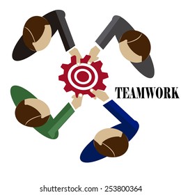 four executives viewed from above hold with a hand a pinion