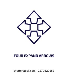 four expand arrows icon from user interface collection. Thin linear four expand arrows, navigator, arrow outline icon isolated on white background. Line vector four expand arrows sign, symbol for web 