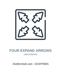 four expand arrows thin line icon. expand, premium linear icons from user interface concept isolated outline sign. Vector illustration symbol element for web design and apps.