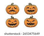 Four expressive Halloween pumpkins showcasing different faces for a fun and festive theme.