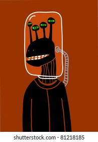 Four eyed alien with a glass helmet