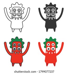 Monstruo de cuatro ojos de diferentes estilos. Conjunto de varios iconos.