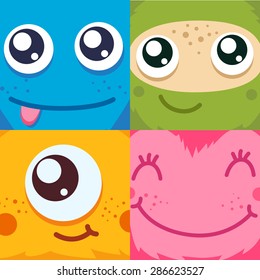four faces with emotions . Vector Illustration