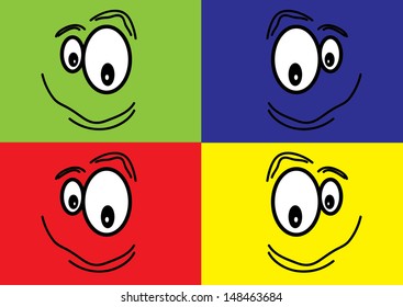 Four Faces on Coloured Backgrounds. Vector