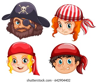 Four faces of pirate crews illustration