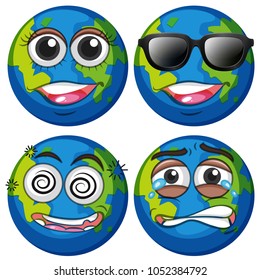 Four facial expressions on earth illustration
