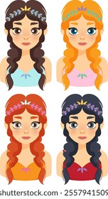 Four fairies with different hair colors