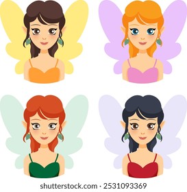 Four fairies with different hair and wing colors