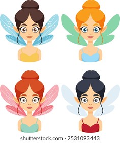 Four fairies with different hair and wings