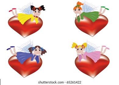 Four fairy on the hearts