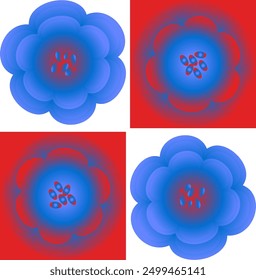 Four fantasy flowers with a red-blue gradient.