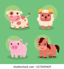 cuatro animales de granja personajes bonitos