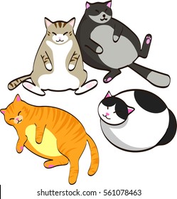 Four Fat Cats With Different Poses