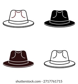 Four Fedora Hats in Different Colors with White Outlines
