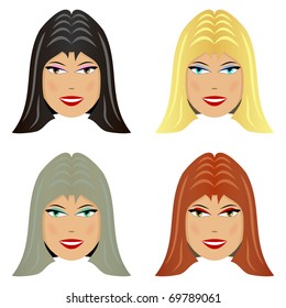 Four female face with different hair color