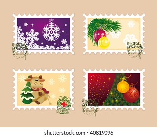 Four Festive Christmas and New Year Stamps