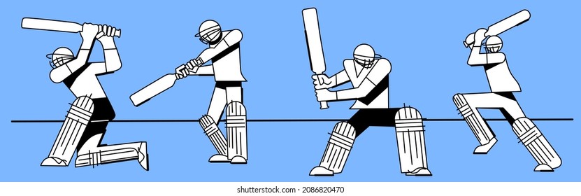 Four figure vector Cricket players on the blue background flat modern style
