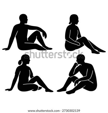 Four figures sitting in contemplation silhouette resting