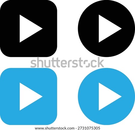 Four filled play button icons in colors.