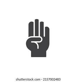 Four finger hand gesture vector icon. filled flat sign for mobile concept and web design. Four finger up glyph icon. Symbol, logo illustration. Vector graphics