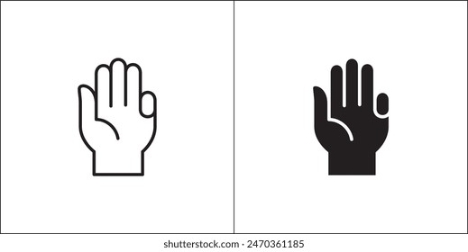 Four finger hand icon. Number four hand gesture. Hand sign. Vector stock illustration. Flat and line design style. Isolated on white background.