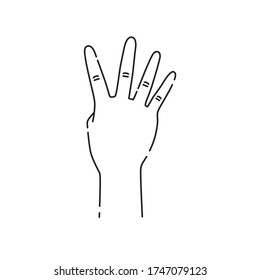 Four fingers gesture line black icon. Make fingers up gesture sketch element. Pictogram for web page, mobile app, promo. UI UX GUI design element. Editable stroke. Hand drawn illustration