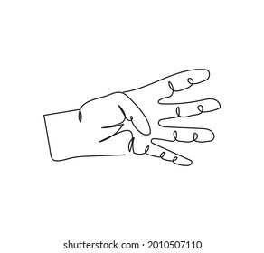 Four fingers gesture one line art. Continuous line drawing of gesture, hand, communication.