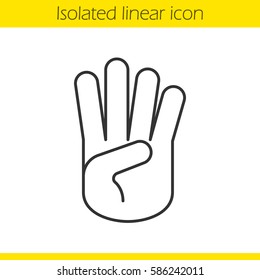 Four fingers hand gesture linear icon. Thin line illustration. Contour symbol. Vector isolated outline drawing