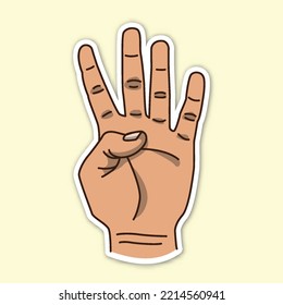 poses de mano de cuatro dedos, vectores editables de pegatinas de dibujos animados