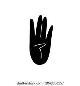 Four fingers isolated gesture. Black silhouette of a hand on a white background with four fingers. Vector stock illustration of a gesture showing the fourth number.