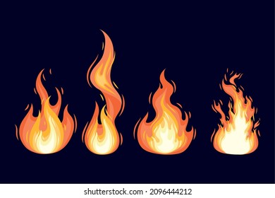 four fire flames set icons