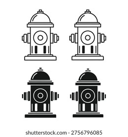 Four fire hydrant icons in black and white line art style