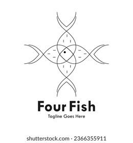 Ilustración de la plantilla de diseño de cuatro peces