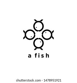 Four fish facing each other, forming a modern vintage logo.