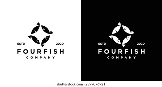 Four Fish Logo Design with Minimalist Style. Icon Symbol Vector Design Template.