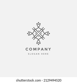 four fish logo, lines that form four fish ties are geometric.