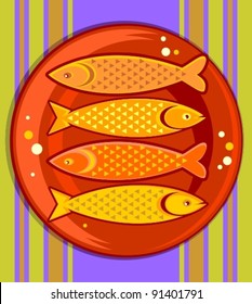 four fish on the red plate