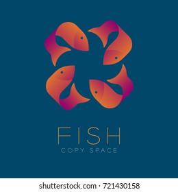 Four Fish symbol icon set orange violet gradient color design illustration isolated on blue color background with Fish text and copy space, vector eps10
