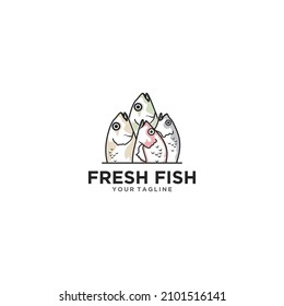 El concepto de logotipo de cuatro colas de peces que se enfrenta en diferentes colores, perfecto para íconos de la industria pesquera o de sus otras empresas.