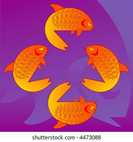 Four fishes in a square