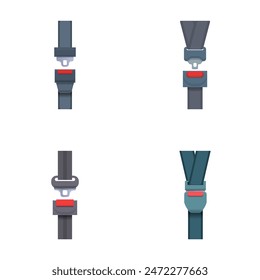Four flat design icons depicting various types of car seat belts