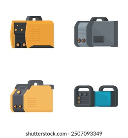 Four flat design icons depicting different models of portable electric generators