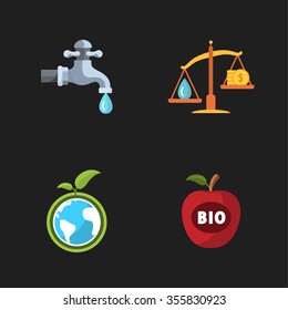 four flat eco icons